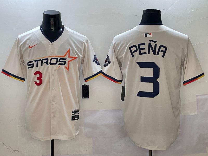 Men Houston Astros #3 Pena Cream Three generations Joint Name 2025 Nike MLB Jersey style 41110